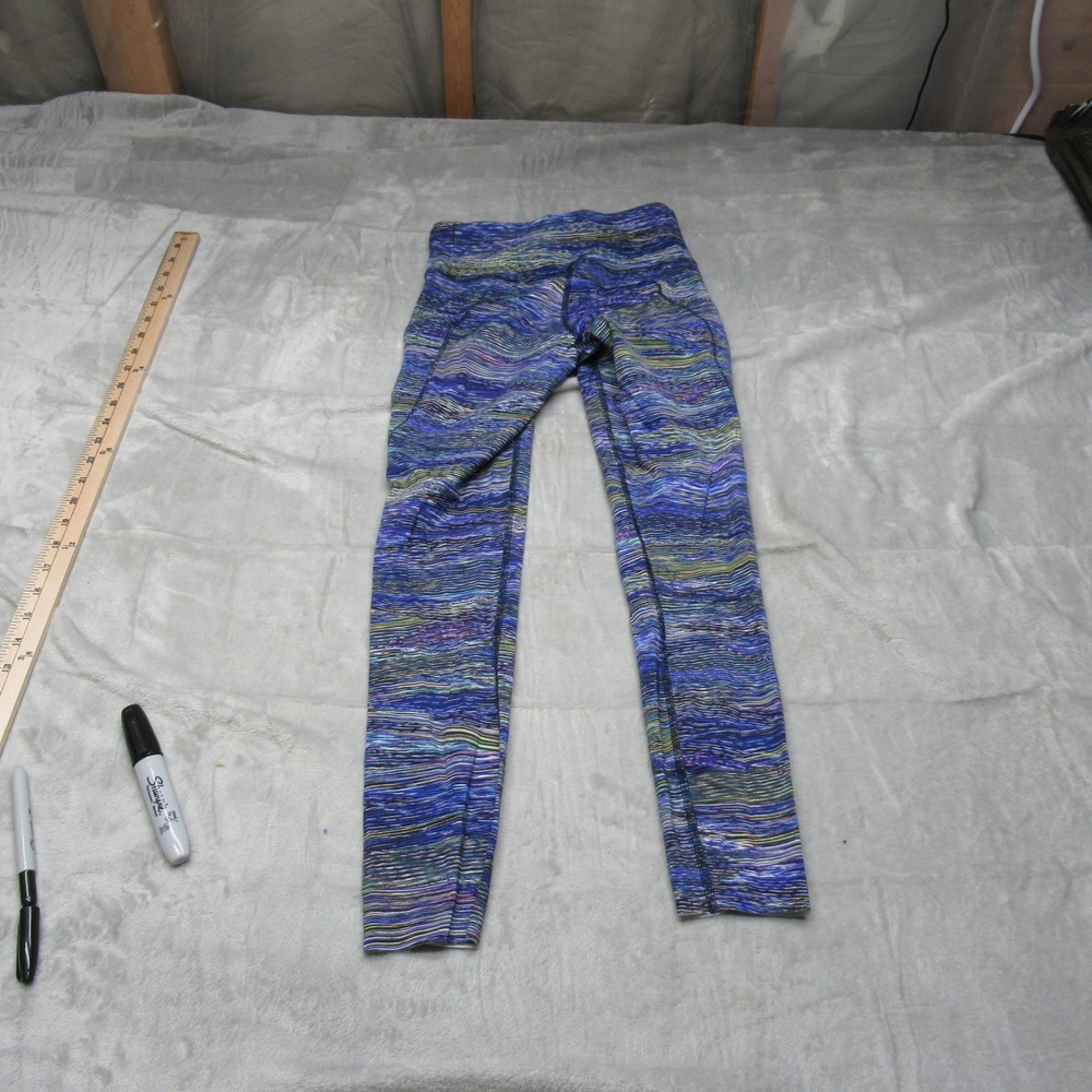 Lululemon Leggings Womens 4 Blue Striped High Rise Fast and Free Tight II 22x23
